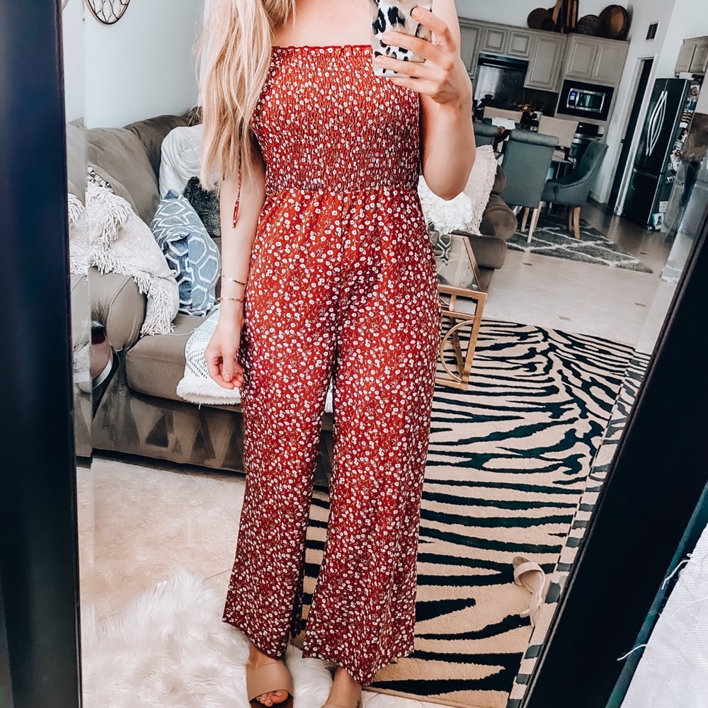 Floral print smocked top jumpsuit